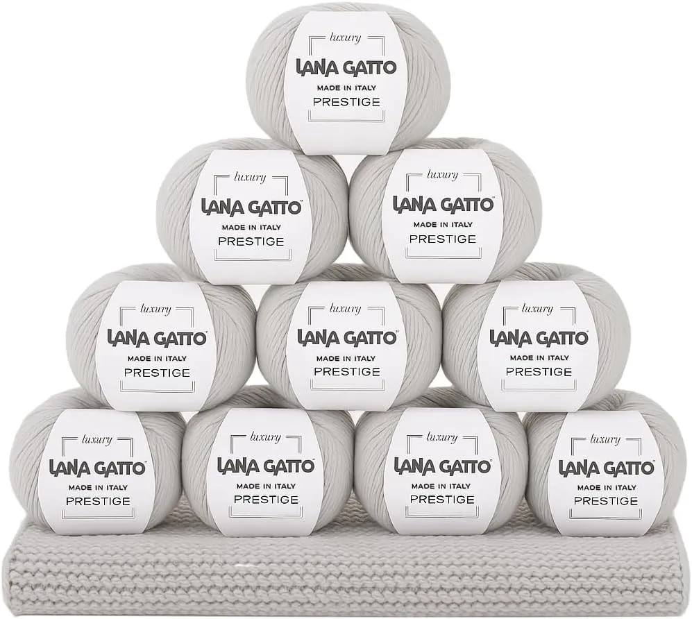 10-Pack 100% Cashmere Yarn for Knitting and Crochet, Lana Gatto Luxury Prestige Line, 250 gr. 750 mt, 9 oz 820 yds (Grey - 12504, 10)