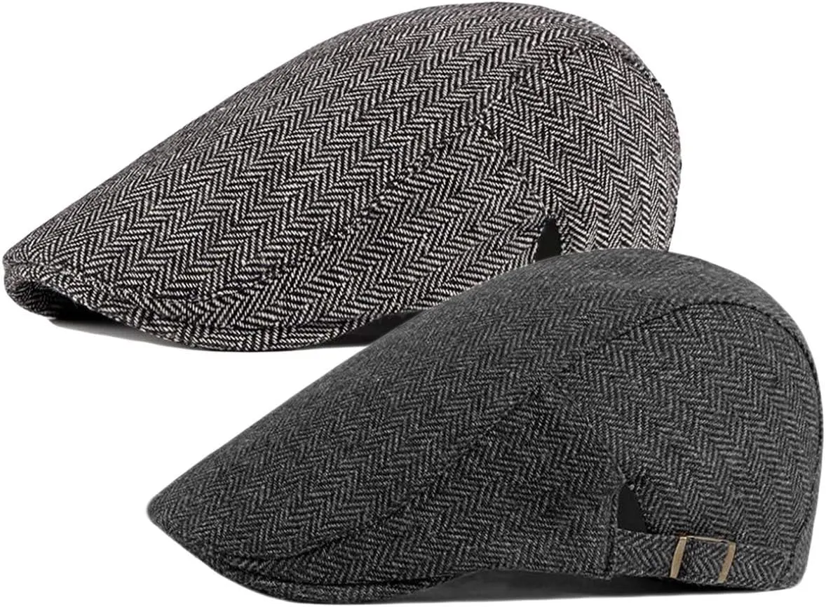2 Pack Men's Cotton Flat Cap Ivy Gatsby Newsboy Hat