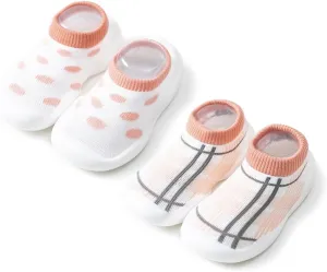 2 Pairs Baby First Walking Shoes Non-Slip Toddler Sock Shoes Girls Boys Slip On Sneakers Infant Slippers Lightweight
