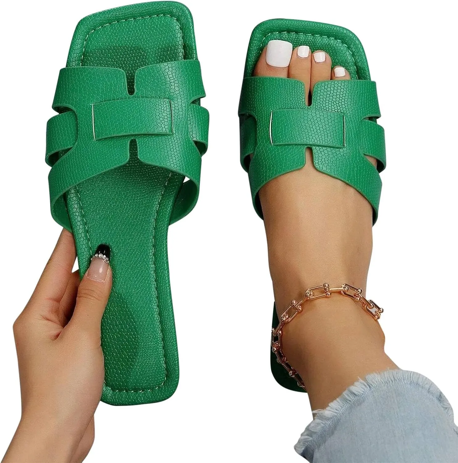 2025 Square Neck Stylish Slipper for Women Casual Summer Slip on Sandals Trendy Solid Business Slide Pu Sandal