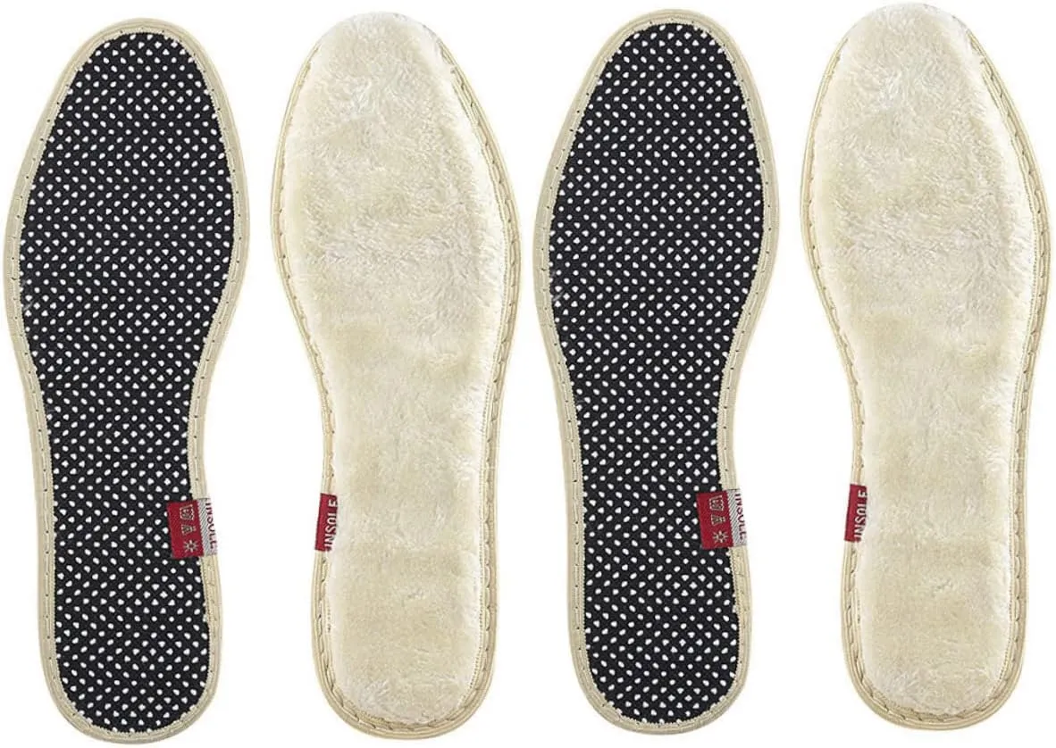 2Pairs Winter Thickened Warm Breathable Faux Wool Insoles Shoe Inserts for Men and Women Comfortable Shoe Pads for Cold Weather