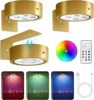 3-Pack Picture Lights for Wall, 13 RGB Color Changing Led Art Display Light with Rechargeable Battery Operated, Magnetic Painting Light with Remote Control, Wireless Home Wall Decorative Lighting
