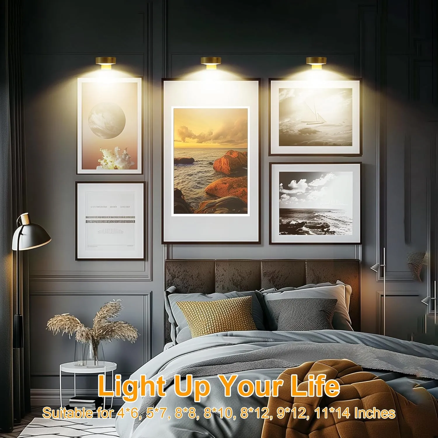 3-Pack Picture Lights for Wall, Rechargeable Battery Operated Led Painting Light with Remote Dimmable ＆ Timer, 3 Lighting Modes Magnetic Art Display Light, Wall Decorative Lighting for Picture,Frame