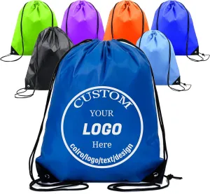 30/100/1000PCS Custom Drawstring Backpacks Logo/Text/Name, Personalized Gym String Backpack Bulk, Customize Nylon Bag Large Capacity Sports Storage Travel Backpack for Women Men