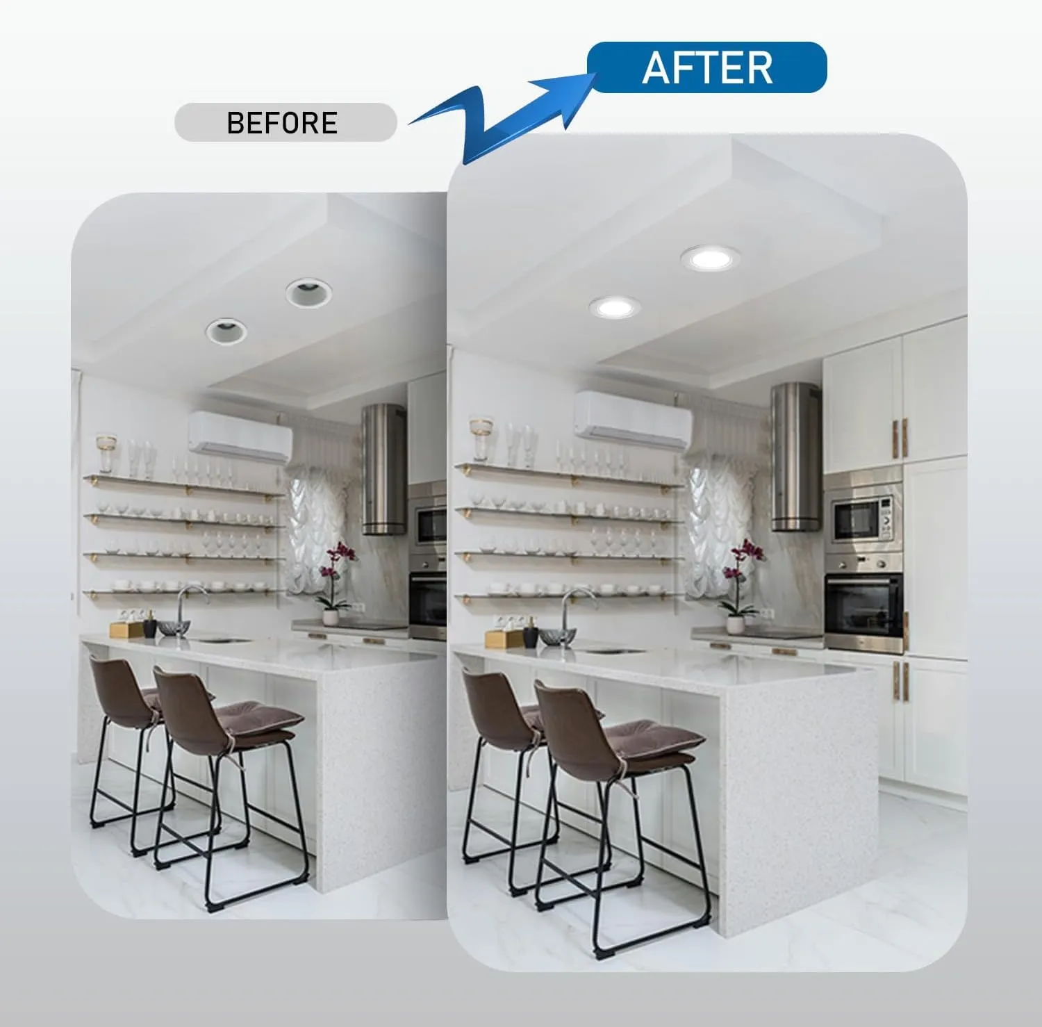 5/6 Inch Adjustable Height LED Can Lights Retrofit Recessed Lighting 6 Pack,800 lumens 5000K Daylight,Dimmable, 12W=60W,ETL Damp Rated,Easy Retrofit Downlight Install,E26 Base,Flat Trim.