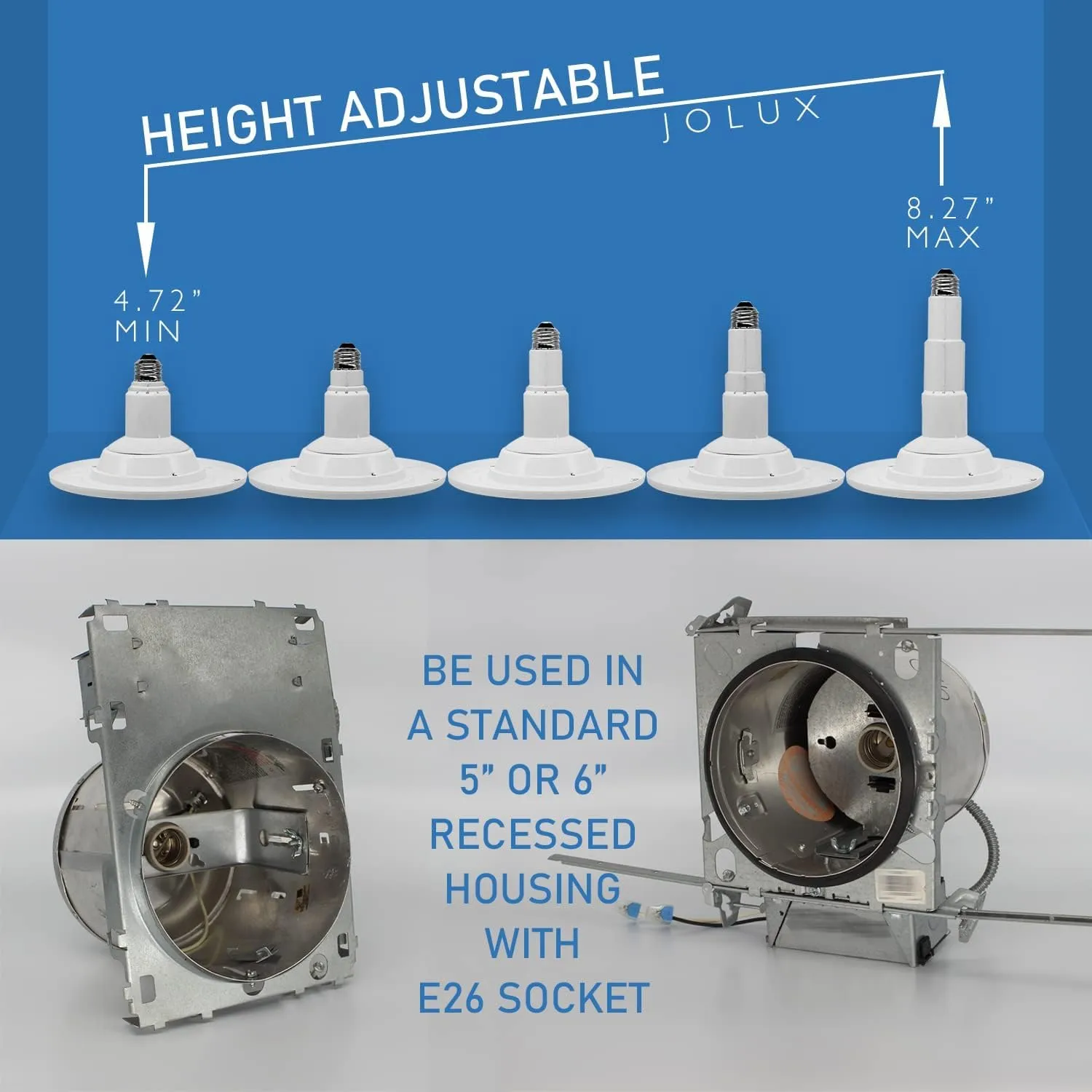 5/6 Inch Adjustable Height LED Can Lights Retrofit Recessed Lighting 6 Pack,800 lumens 5000K Daylight,Dimmable, 12W=60W,ETL Damp Rated,Easy Retrofit Downlight Install,E26 Base,Flat Trim.