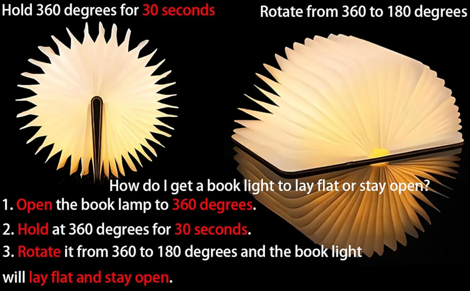 5.7Inch Wooden Book Light, 3 Colors Folding Book Lamp, USB Rechargeable,Unique Lamp,Book Lovers Gifts