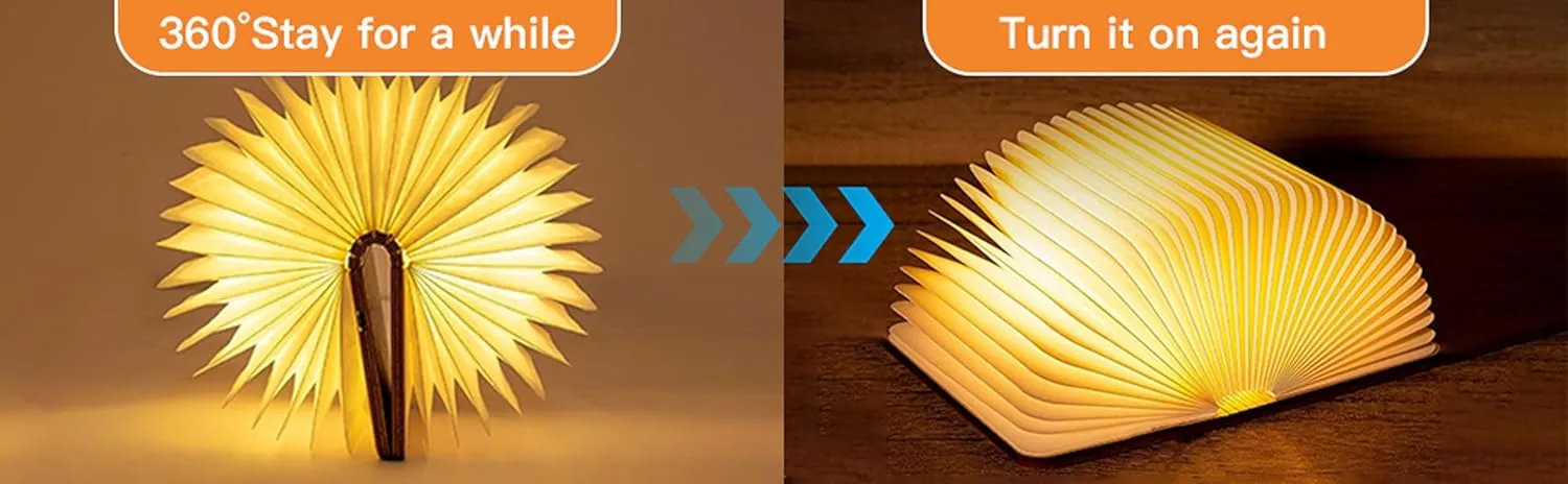 5.7Inch Wooden Book Light, 3 Colors Folding Book Lamp, USB Rechargeable,Unique Lamp,Book Lovers Gifts