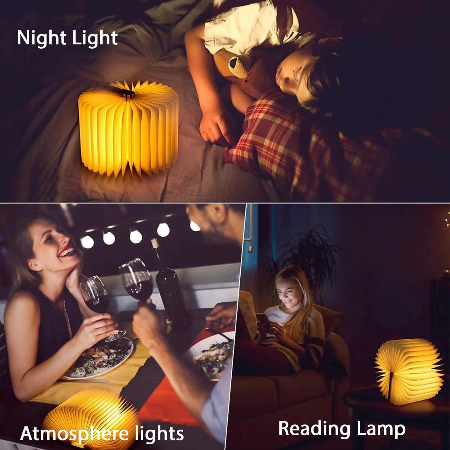 5.7Inch Wooden Book Light, 3 Colors Folding Book Lamp, USB Rechargeable,Unique Lamp,Book Lovers Gifts