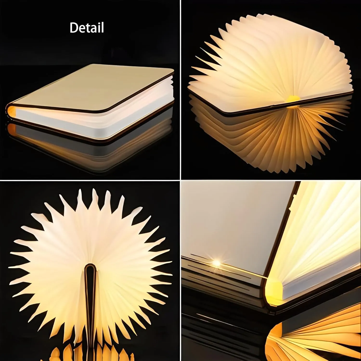5.7Inch Wooden Book Light, 3 Colors Folding Book Lamp, USB Rechargeable,Unique Lamp,Book Lovers Gifts