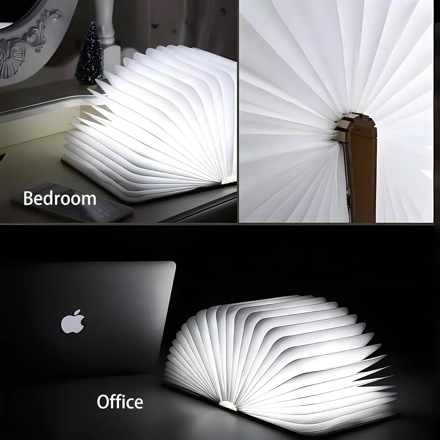 5.7Inch Wooden Book Light, 3 Colors Folding Book Lamp, USB Rechargeable,Unique Lamp,Book Lovers Gifts