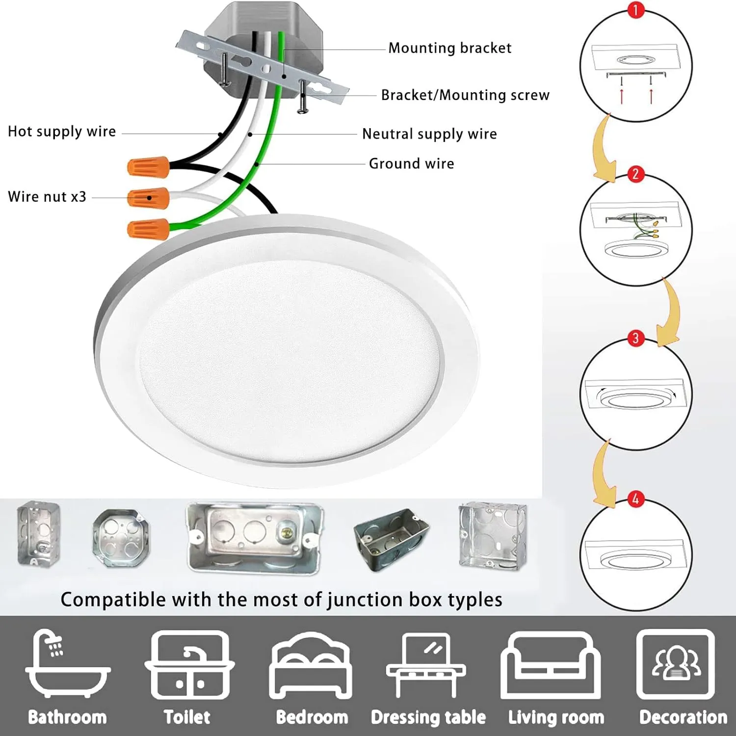7 in LED Ceiling Light Flush Mount,ETL Listed Ultra Slim 0.63" Thick Round Flat Ceiling Lamp Dimmable 5000K Ceiling Light Fixtures for Bathroom, Kitchen, Closet,10 Pack White