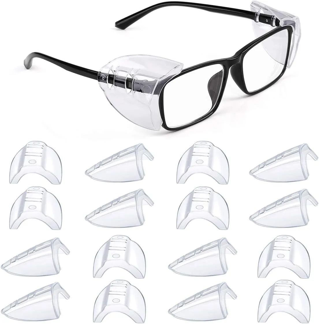 8 Pairs Eye Glasses Side Shields, Flexible Slip on Side Shields for Safety Glasses Fits Small to Large Eyeglasses Universal