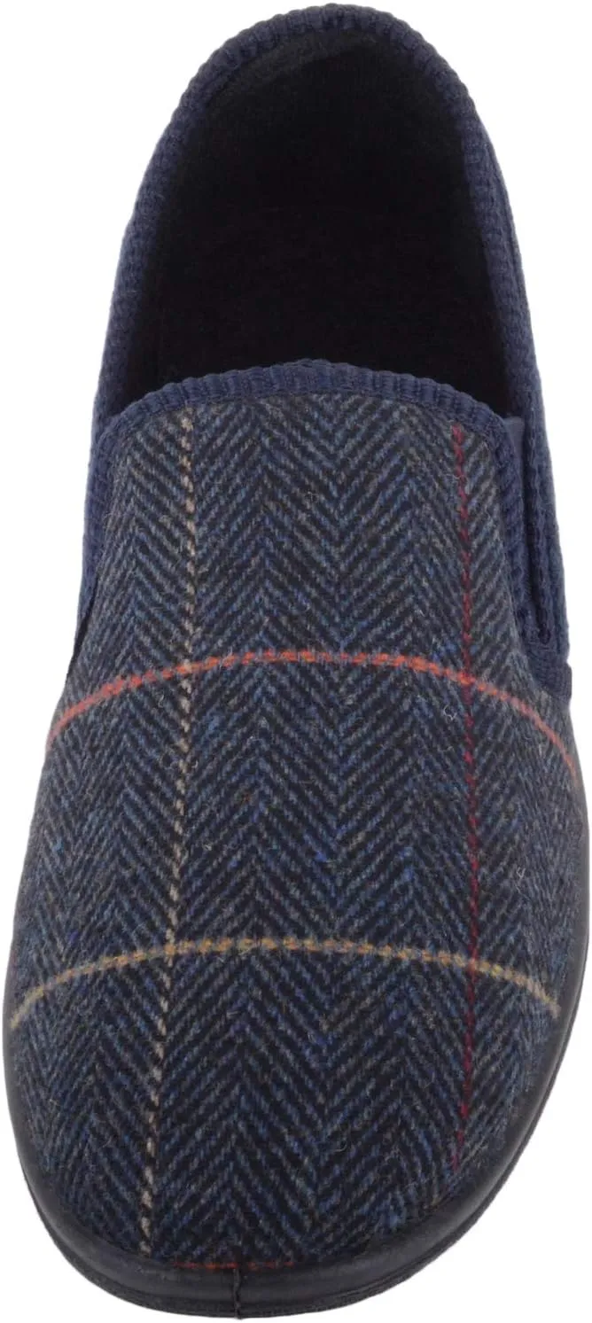 ABSOLUTE FOOTWEAR Mens Slip On Traditional Tartan Tweed Style Slippers/Indoor Shoes Twin Gusset