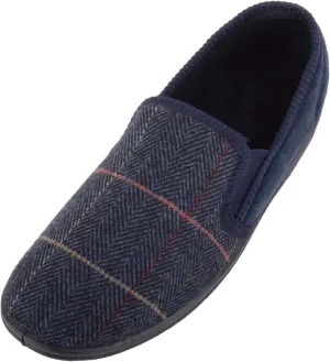 ABSOLUTE FOOTWEAR Mens Slip On Traditional Tartan Tweed Style Slippers/Indoor Shoes Twin Gusset