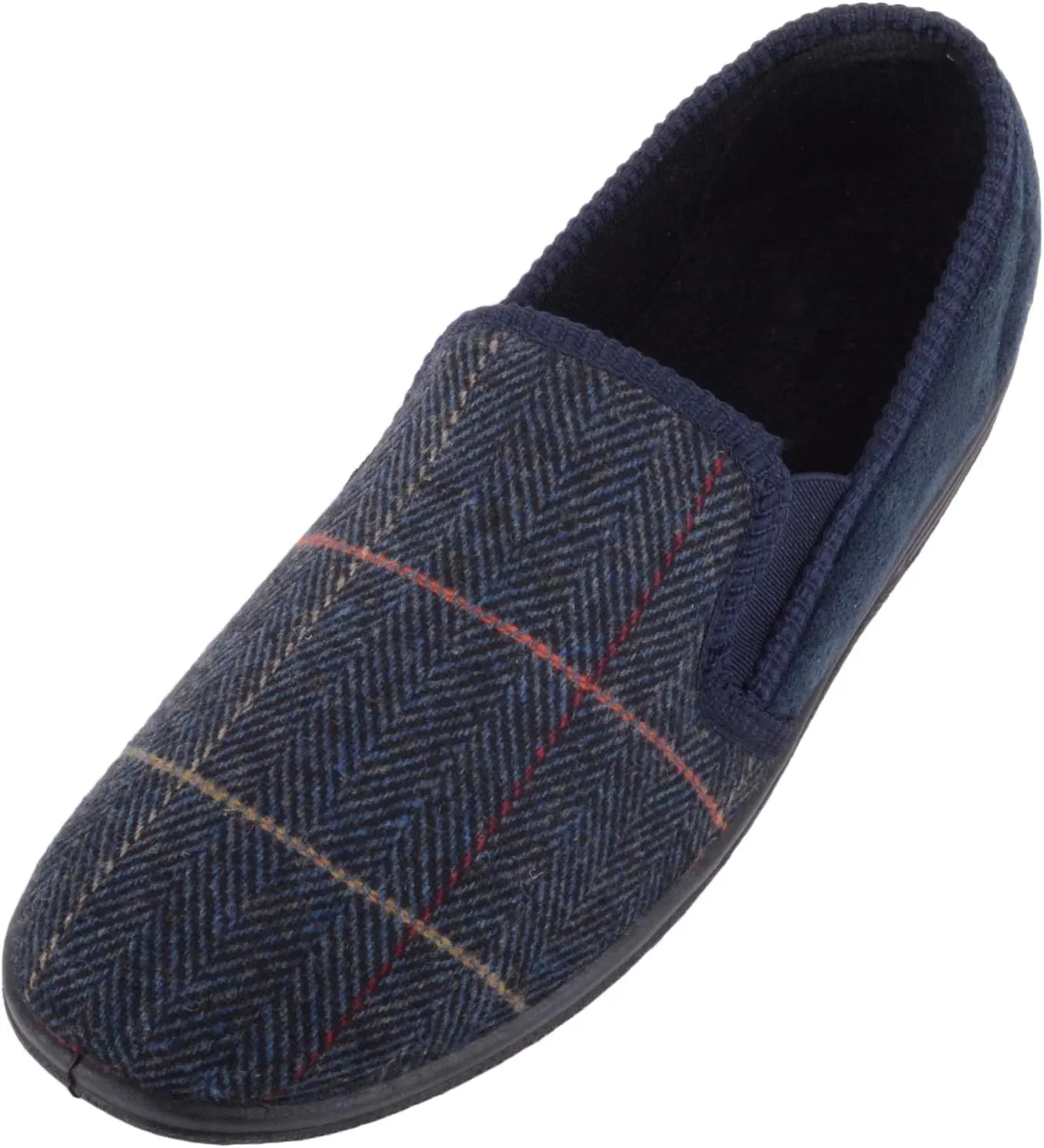 ABSOLUTE FOOTWEAR Mens Slip On Traditional Tartan Tweed Style Slippers/Indoor Shoes Twin Gusset
