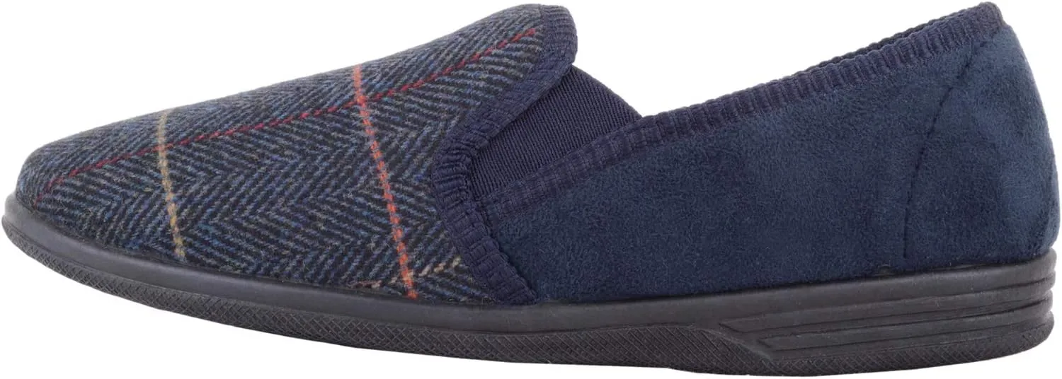 ABSOLUTE FOOTWEAR Mens Slip On Traditional Tartan Tweed Style Slippers/Indoor Shoes Twin Gusset