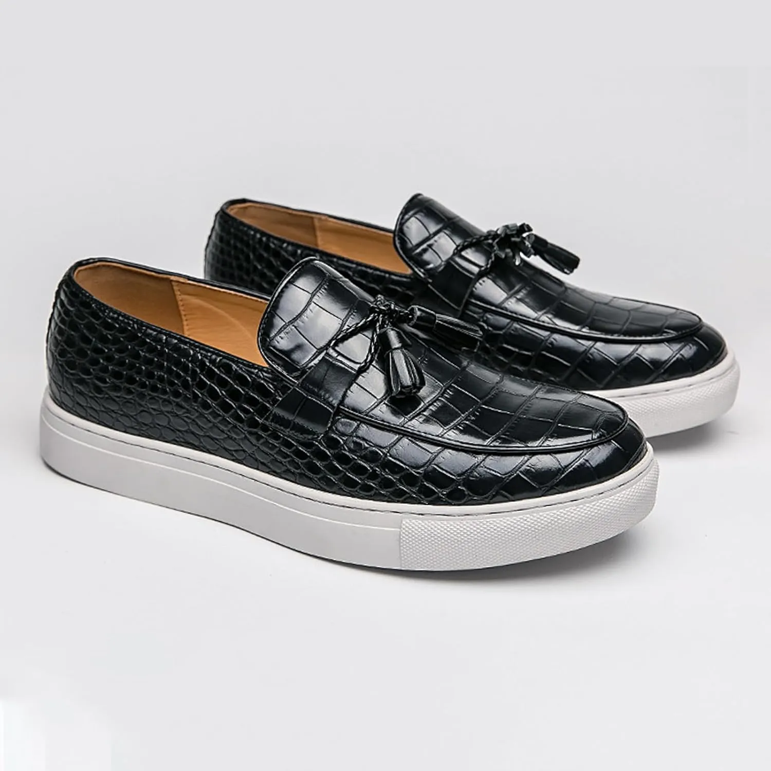 Aceptolcom Men's Crocodile Pattern Leather Shoes Tassel Loafers,Fashion Causal Business Luxury Non-Slip Slip On Dress Shoes Penny Loafers