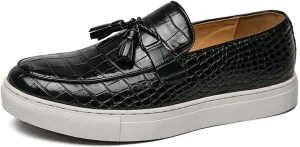 Aceptolcom Men's Crocodile Pattern Leather Shoes Tassel Loafers,Fashion Causal Business Luxury Non-Slip Slip On Dress Shoes Penny Loafers