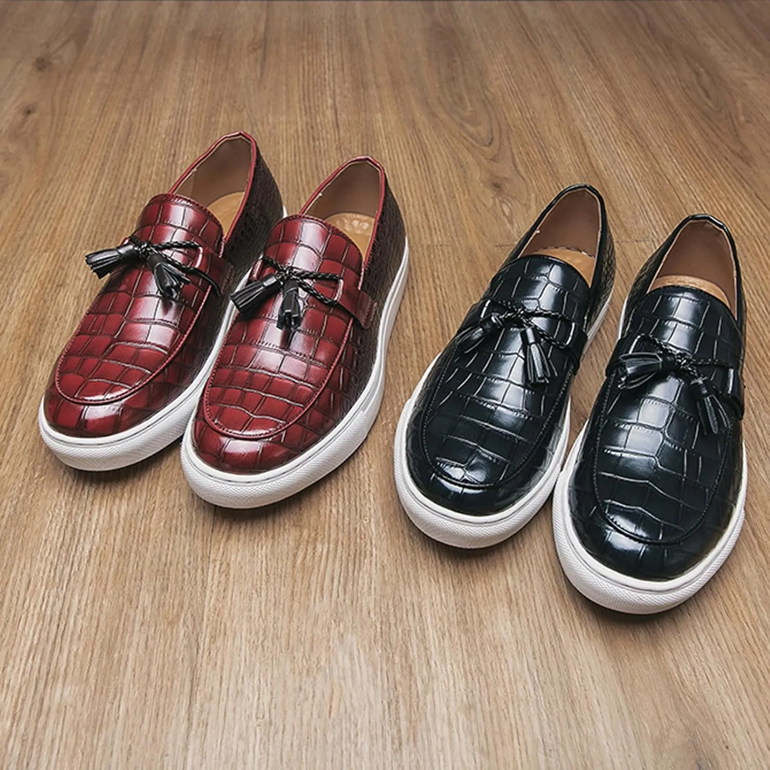 Aceptolcom Men's Crocodile Pattern Leather Shoes Tassel Loafers,Fashion Causal Business Luxury Non-Slip Slip On Dress Shoes Penny Loafers