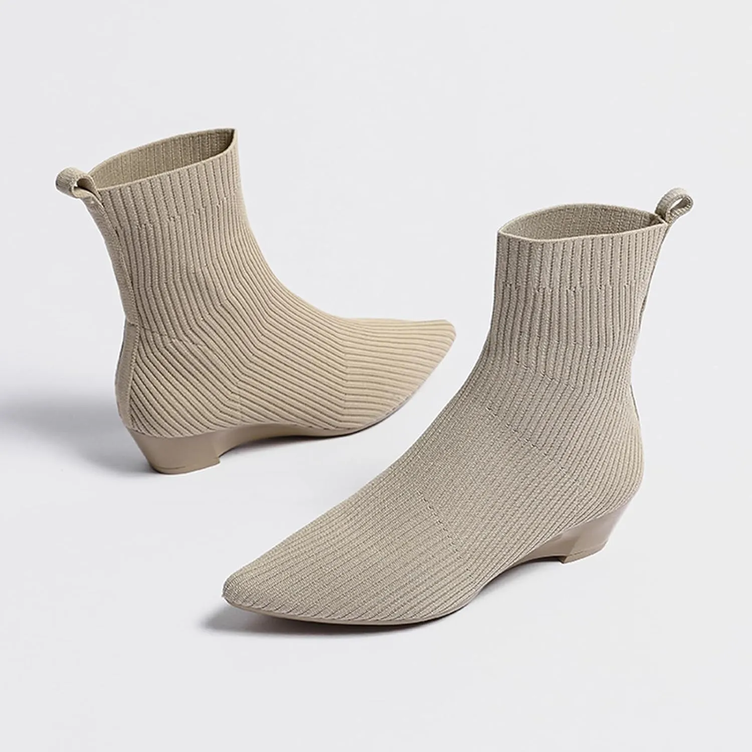 Aceptolcom Women's Stretch Knitted Booties, Stylish Pointed Toe Low Heel Wedge Boots, Slip On Short Boots, Sock Ankle Booties