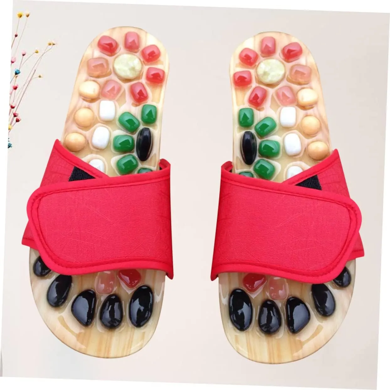 Acupressure Jade Massage Slippers Anti-Design Cobblestone Red Size 37-38 Foot Health Care
