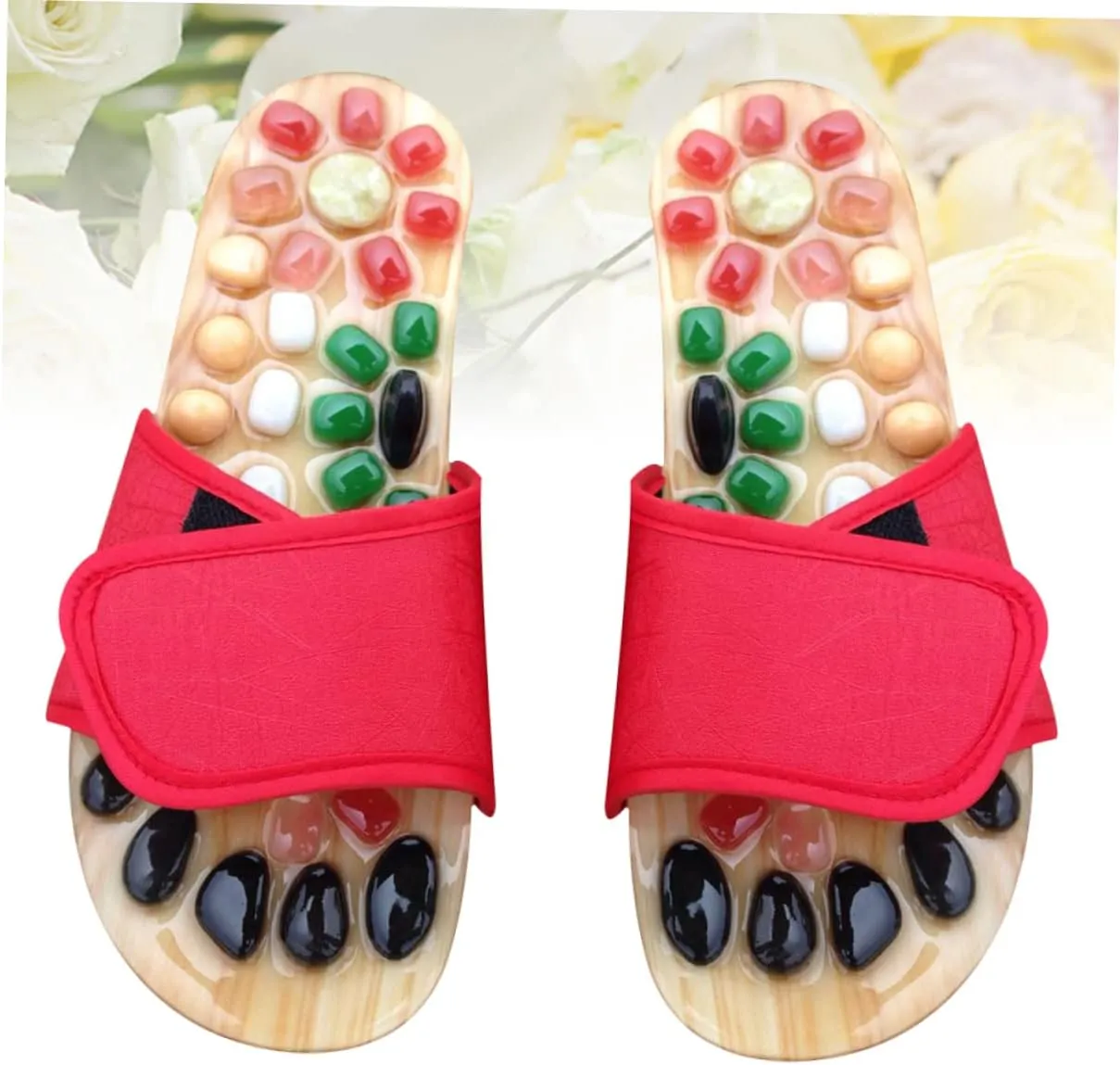 Acupressure Jade Massage Slippers Anti-Design Cobblestone Red Size 37-38 Foot Health Care