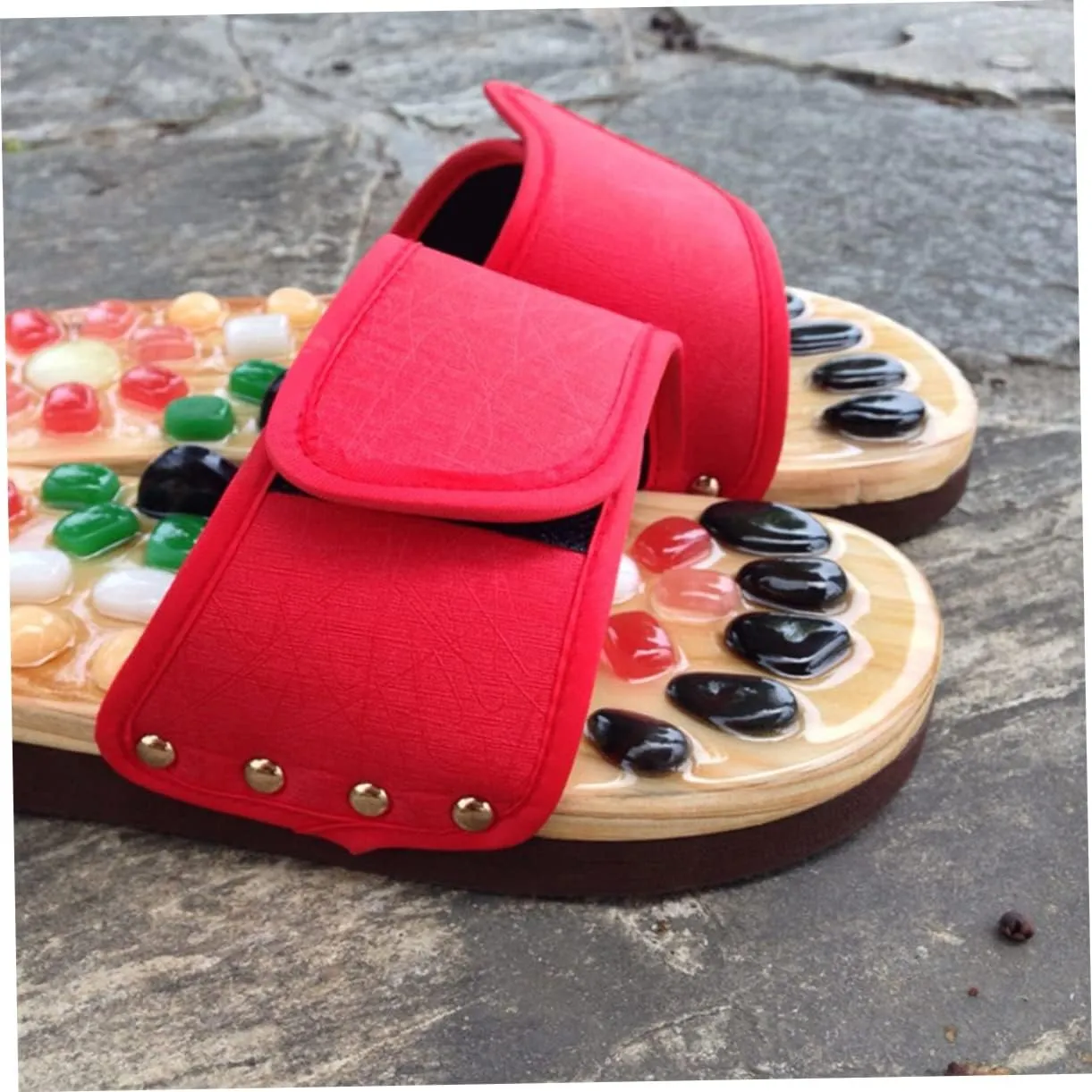 Acupressure Jade Massage Slippers Anti-Design Cobblestone Red Size 37-38 Foot Health Care