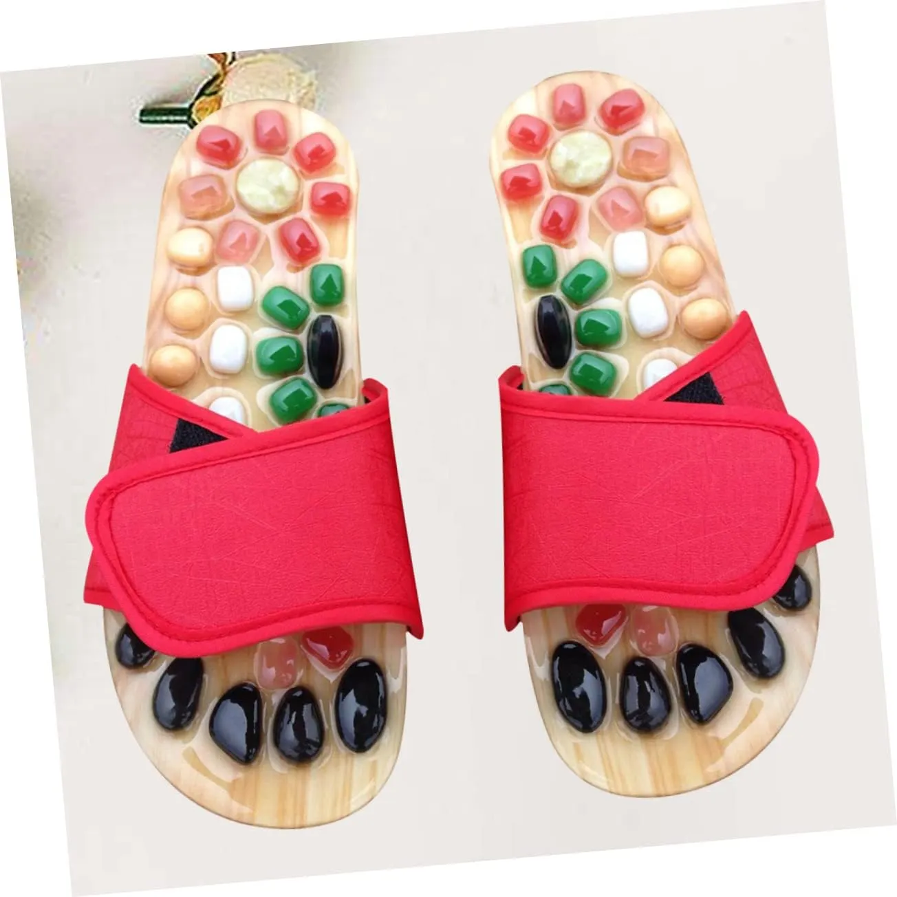 Acupressure Jade Massage Slippers Anti-Design Cobblestone Red Size 37-38 Foot Health Care
