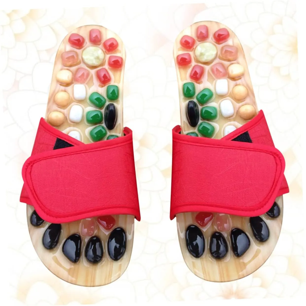 Acupressure Jade Massage Slippers Anti-Design Cobblestone Red Size 37-38 Foot Health Care