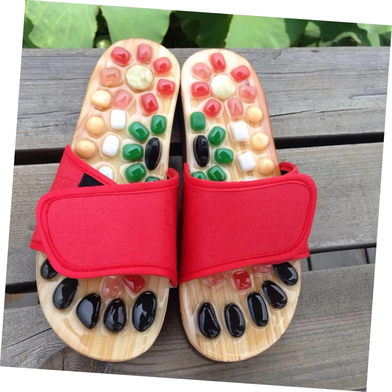Acupressure Jade Massage Slippers Anti-Design Cobblestone Red Size 37-38 Foot Health Care