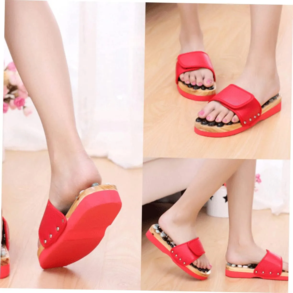 Acupressure Jade Massage Slippers Anti-Design Cobblestone Red Size 37-38 Foot Health Care