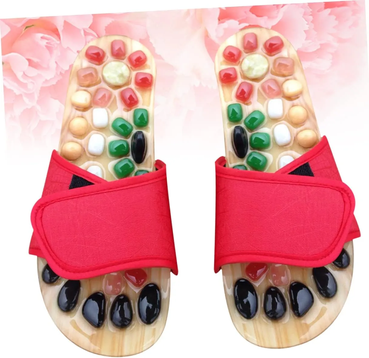 Acupressure Jade Massage Slippers Anti-Design Cobblestone Red Size 37-38 Foot Health Care