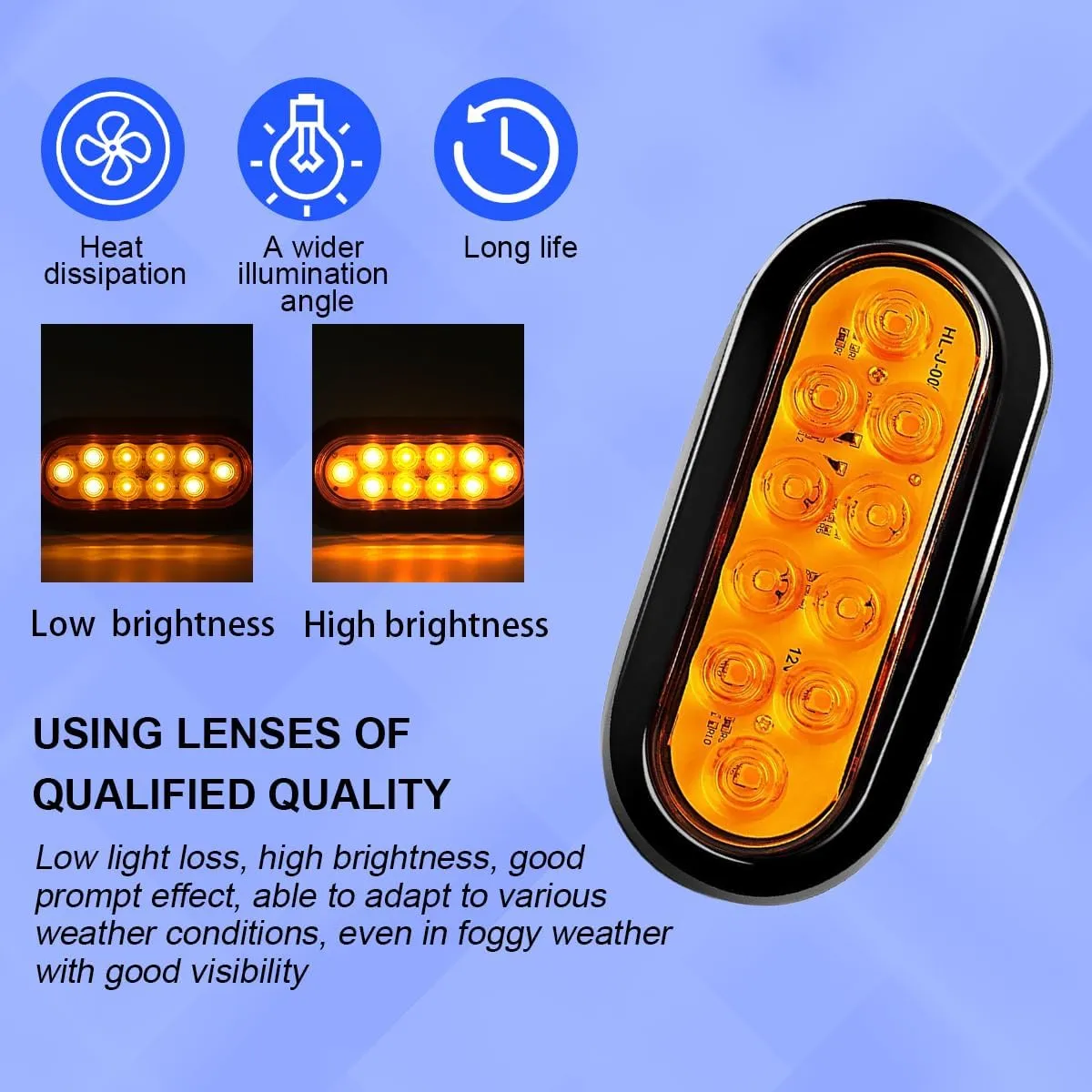 AICEL Car Trailer Light, 2PCS 10 LED Oval Vehicle Stop Turn Signal Tail Lamp, Waterproof Surface Mount Automotive Brake Strip Lighting Accessories, Universal for SUV, Sedan, Truck (Yellow)