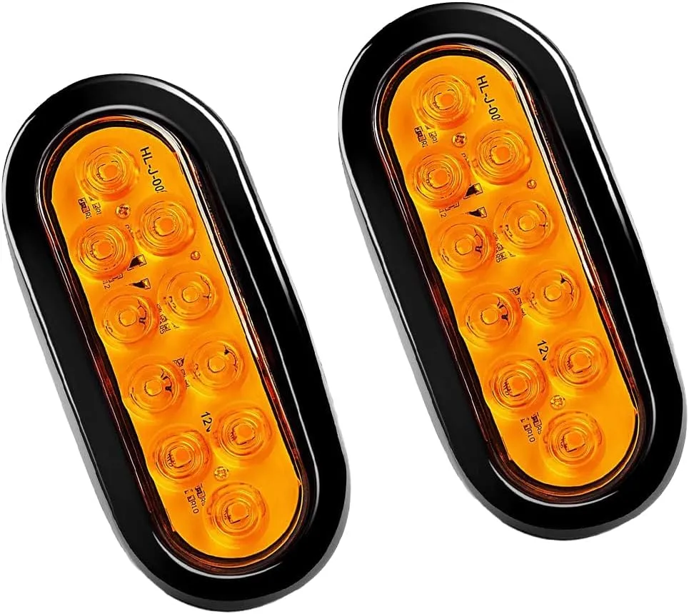 AICEL Car Trailer Light, 2PCS 10 LED Oval Vehicle Stop Turn Signal Tail Lamp, Waterproof Surface Mount Automotive Brake Strip Lighting Accessories, Universal for SUV, Sedan, Truck (Yellow)