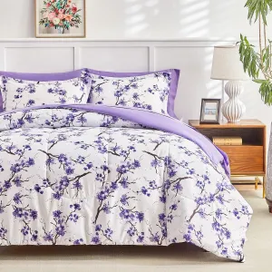 AIKASY Purple Twin Bed in a Bag 6-Piece Comforter Set with Sheets, Purple Floral Design, Ultra Soft Down Alternative All Season Bedding Set (Twin, Purple)