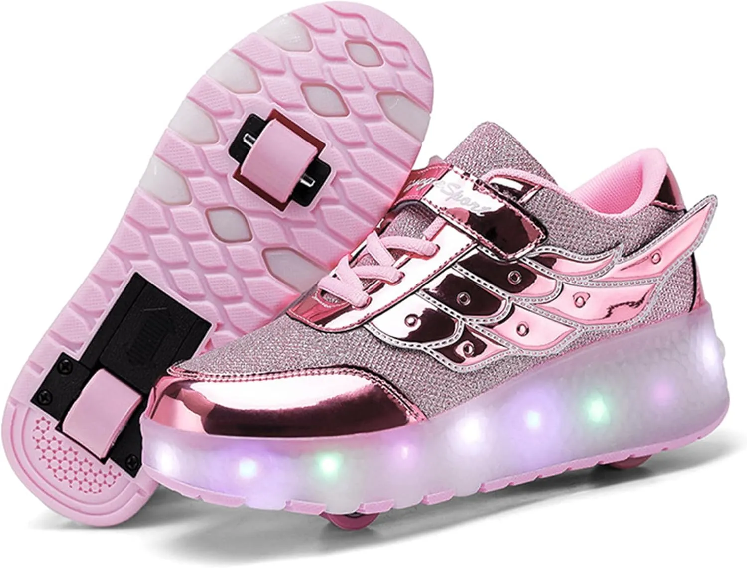 Aikuass USB Chargable LED Light Up Roller Shoes Wheeled Skate Sneaker Shoes for Boys Girls Kids