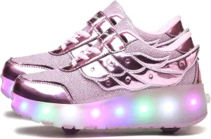 Aikuass USB Chargable LED Light Up Roller Shoes Wheeled Skate Sneaker Shoes for Boys Girls Kids