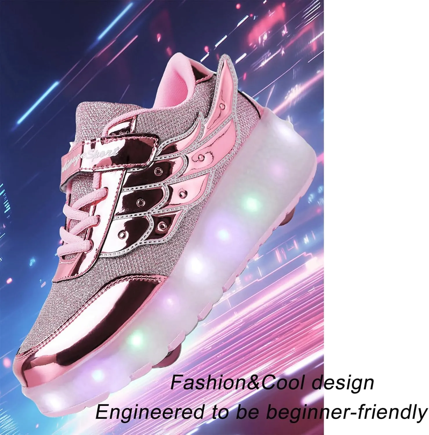Aikuass USB Chargable LED Light Up Roller Shoes Wheeled Skate Sneaker Shoes for Boys Girls Kids