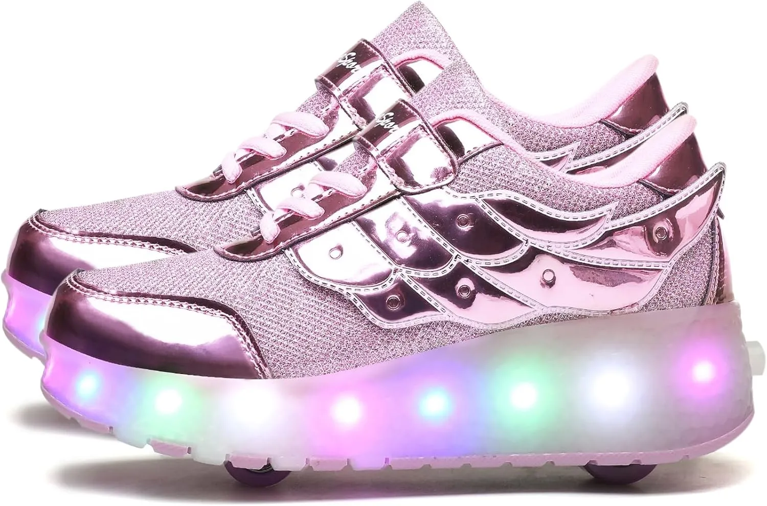 Aikuass USB Chargable LED Light Up Roller Shoes Wheeled Skate Sneaker Shoes for Boys Girls Kids