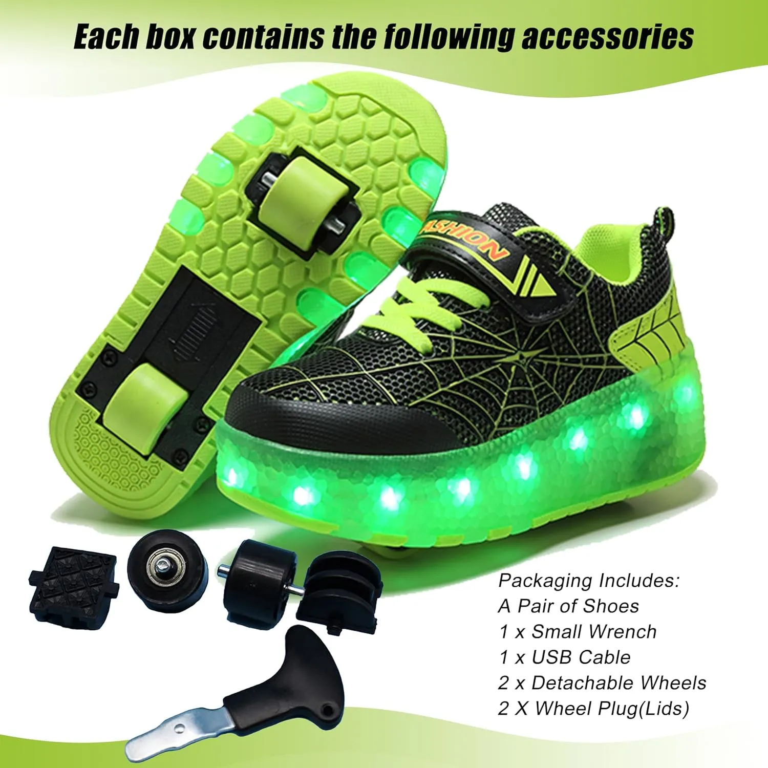 Aikuass USB Chargable LED Light Up Roller Shoes Wheeled Skate Sneaker Shoes for Boys Girls Kids