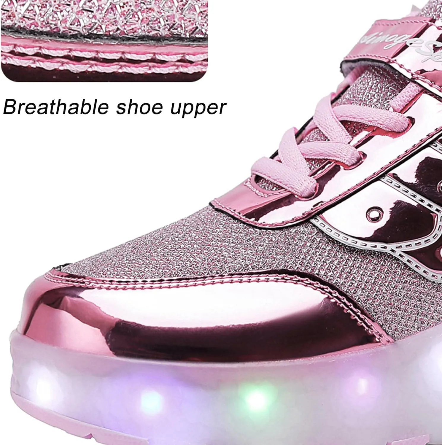 Aikuass USB Chargable LED Light Up Roller Shoes Wheeled Skate Sneaker Shoes for Boys Girls Kids