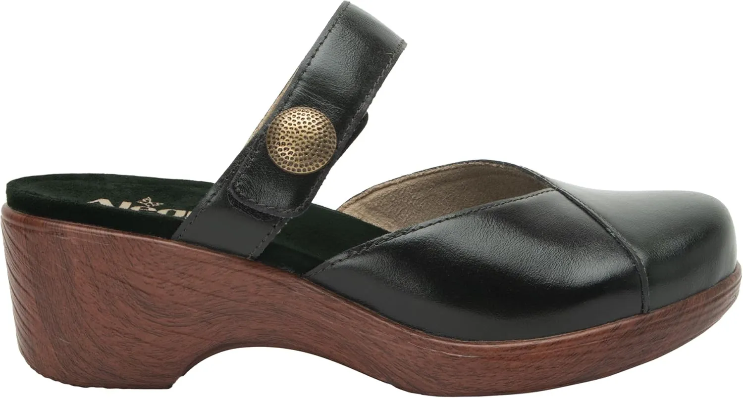 Alegria Womens Sydni Leather Open Back Slip-On Wedge Heel