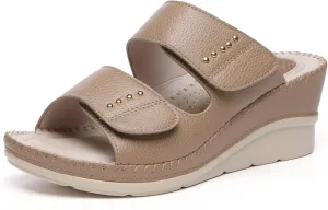 Alexis Leroy Women’s Comfortable Open Toe Crisscross Straps Slip on Wedge Sandals
