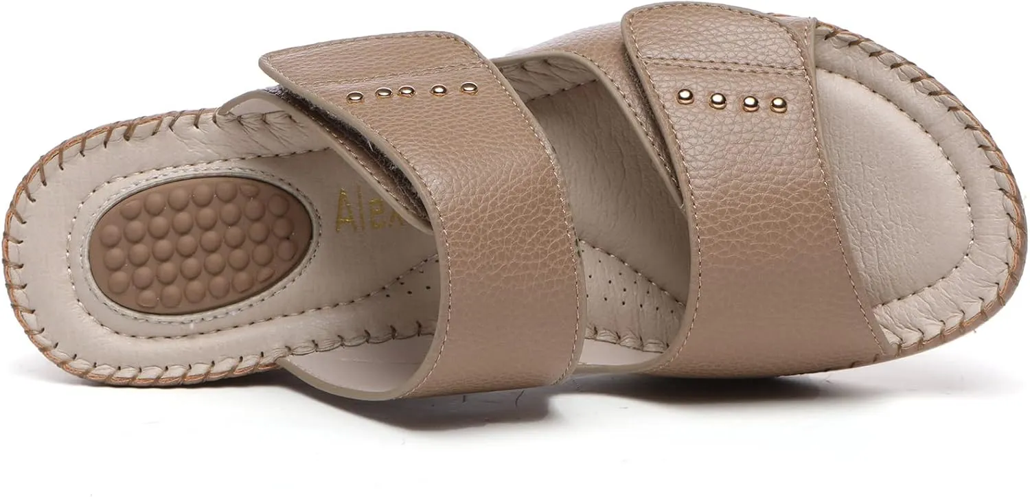 Alexis Leroy Women’s Comfortable Open Toe Crisscross Straps Slip on Wedge Sandals