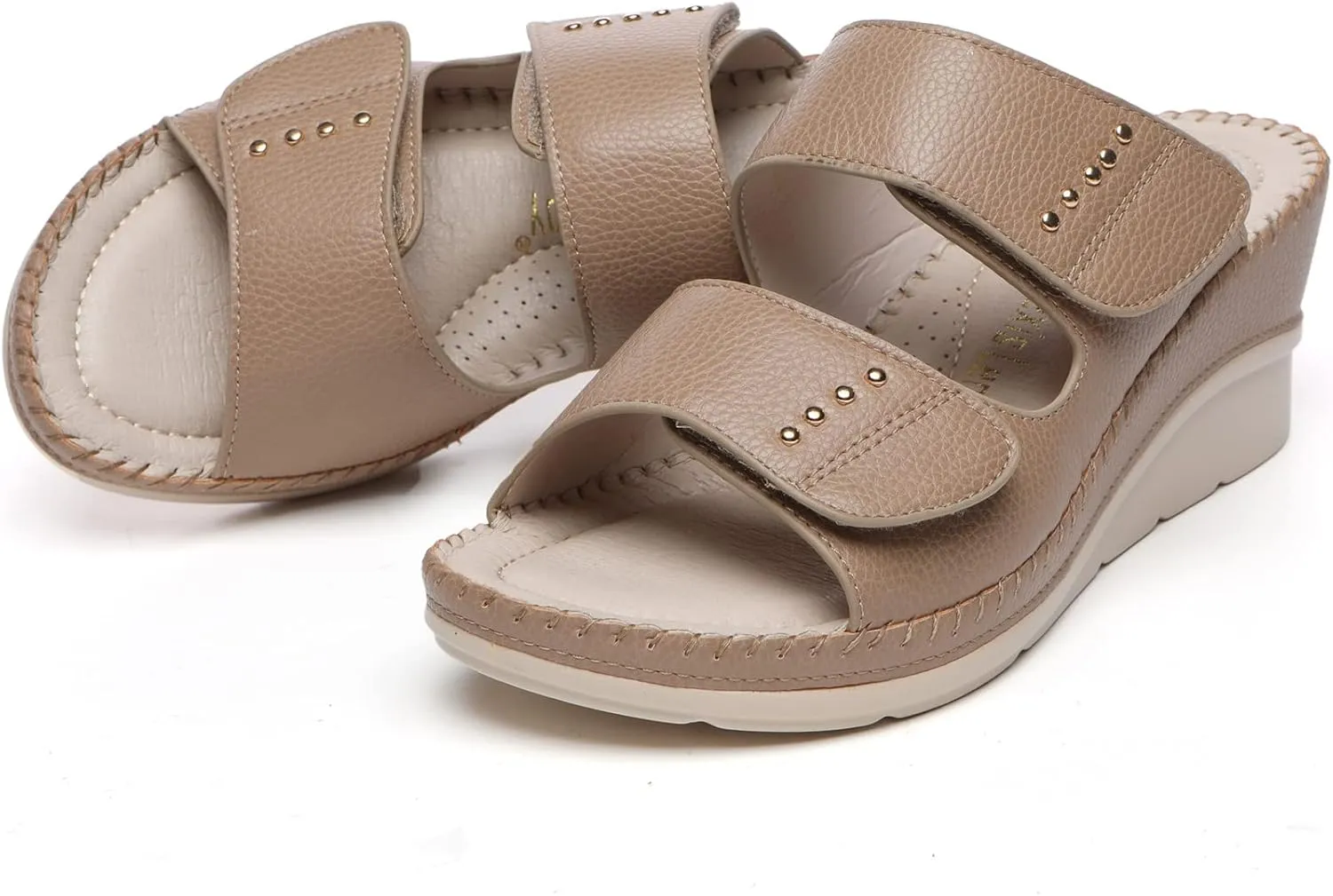 Alexis Leroy Women’s Comfortable Open Toe Crisscross Straps Slip on Wedge Sandals