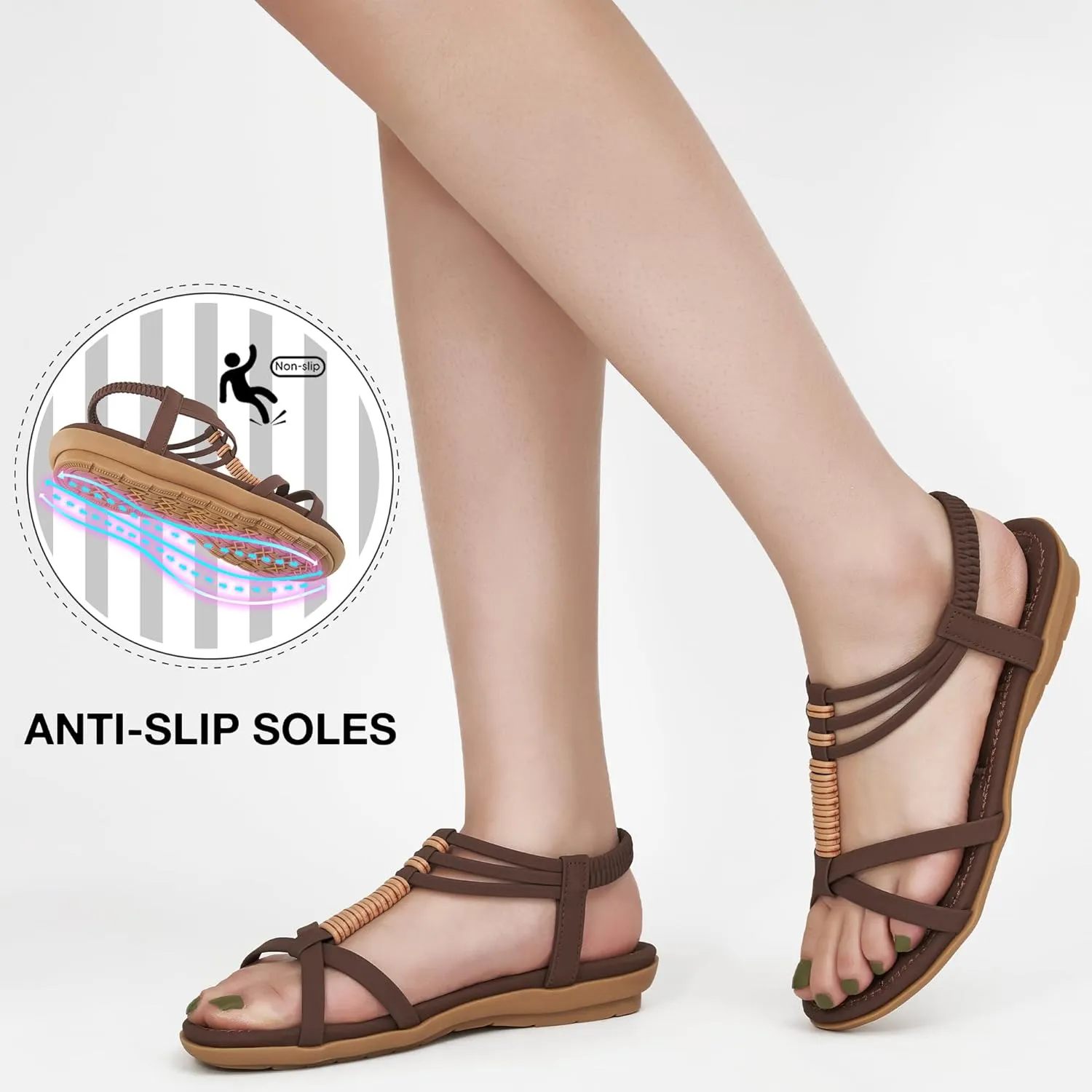 Alicegana Womens Sandals Summer Dressy Comfortable Flat Shoes Non Slip Gladiator Walking Casual Beach