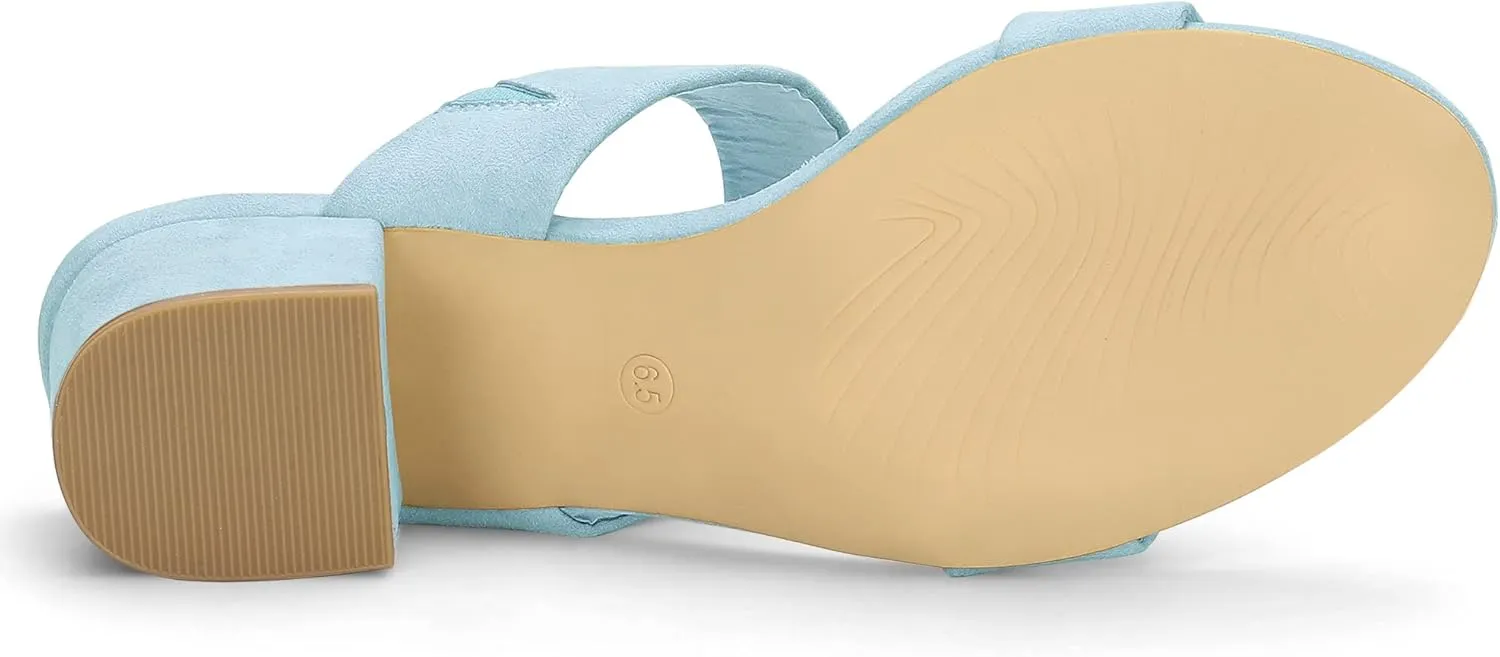 Allegra K Women's Block Heel Dual Straps Slide Sandals