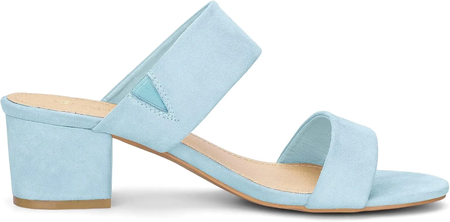 Allegra K Women's Block Heel Dual Straps Slide Sandals