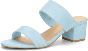 Allegra K Women's Block Heel Dual Straps Slide Sandals